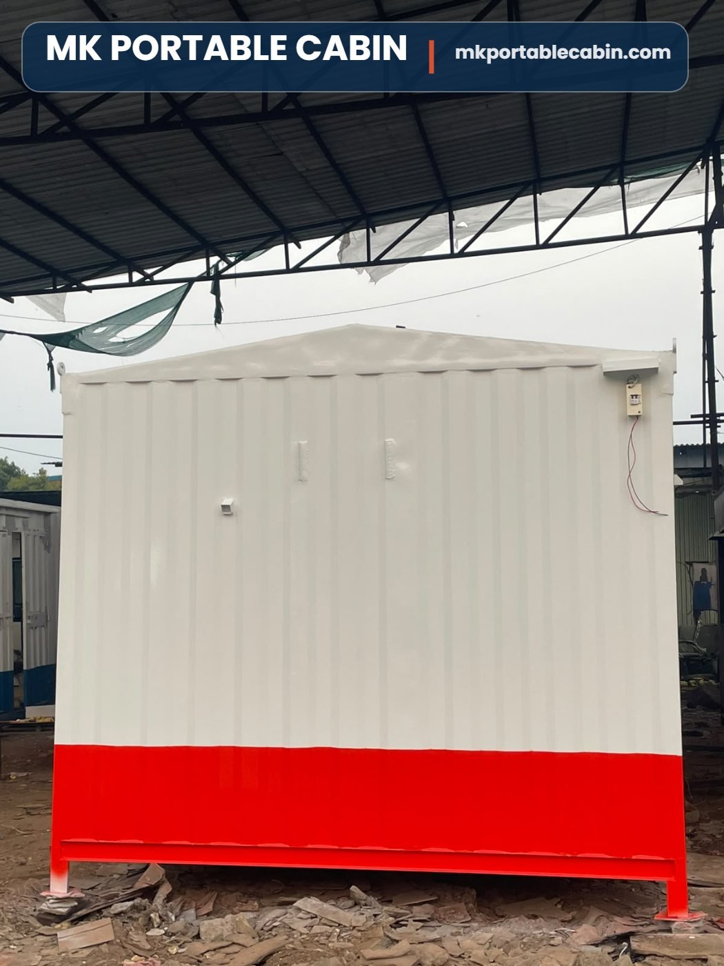 Front end panel of 20 x 10 portable office cabin with lifting hooks
