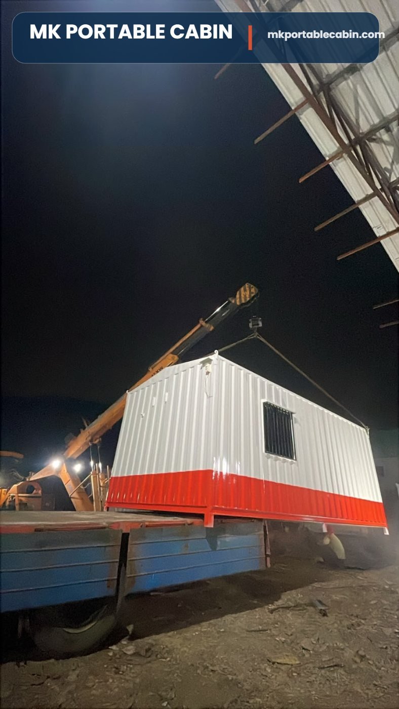 20 x 10 portable office cabin loaded on truck for delivery across India