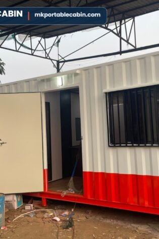 20 x 10 ft portable office cabin exterior with red and white finish, made by MK Portable Cabin, Mumbra Thane