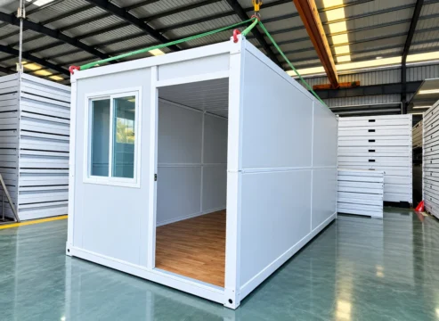 Folding container cabin 20x8 opened, PUF panel walls and wooden floor