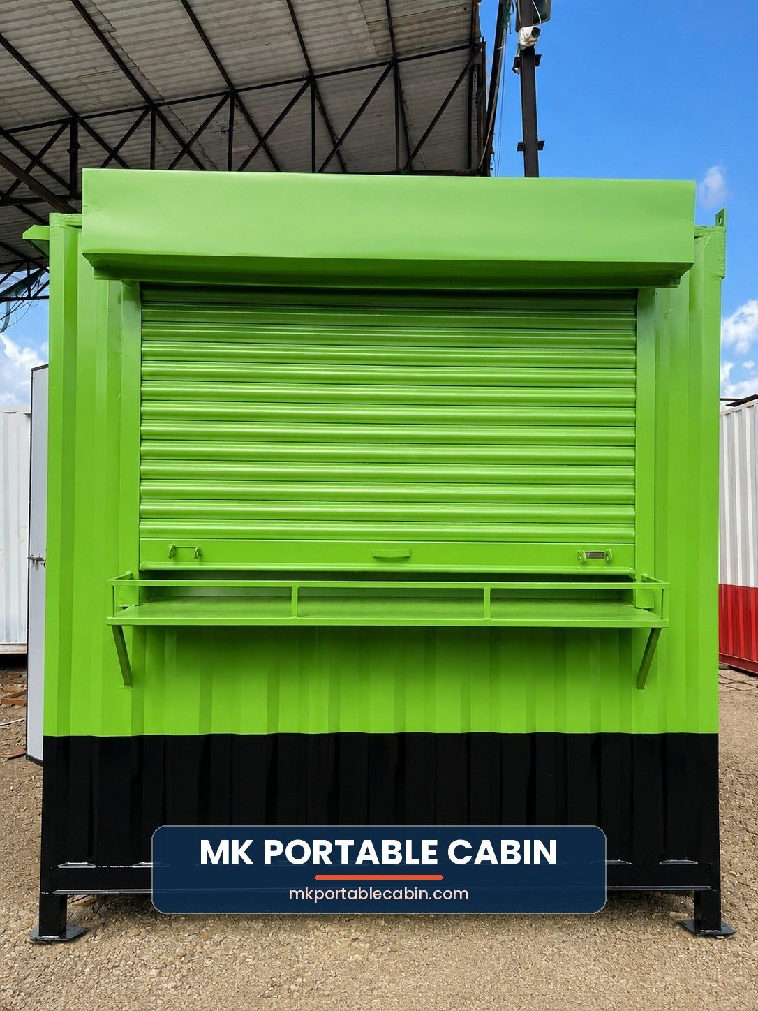 GI sheet shop cabin with roller shutter