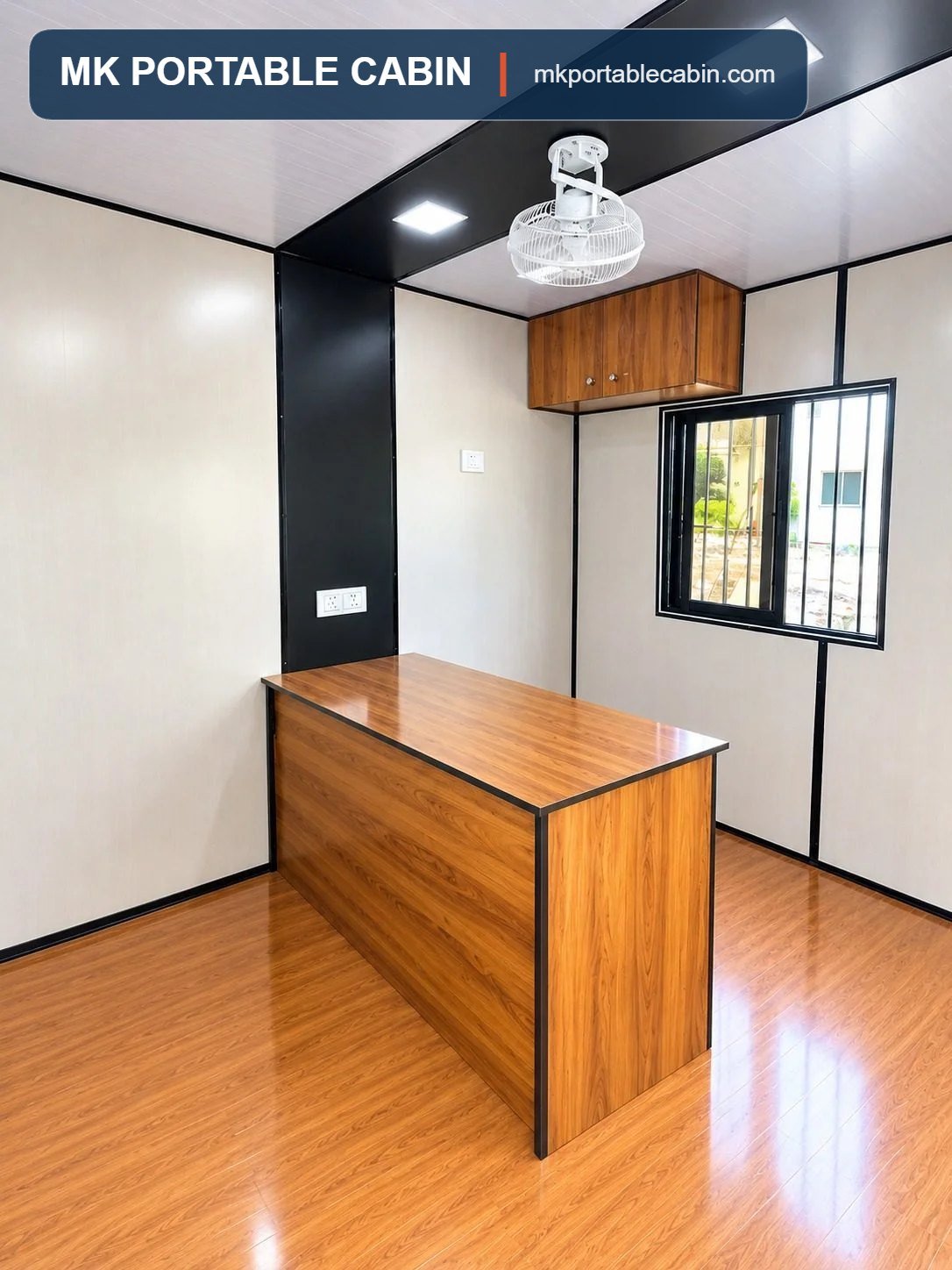 Reception desk inside a portable office cabin by MK Portable Cabin